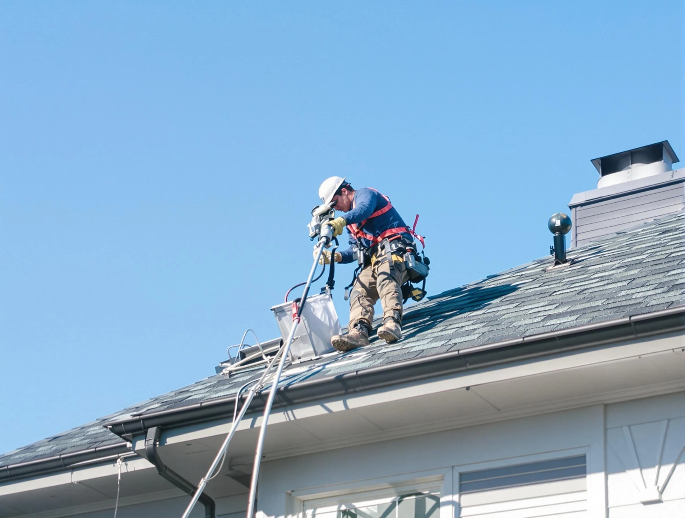 Marshfield Dryer Vent Cleaning certified technician cleaning a roof-mounted dryer vent system in Marshfield
