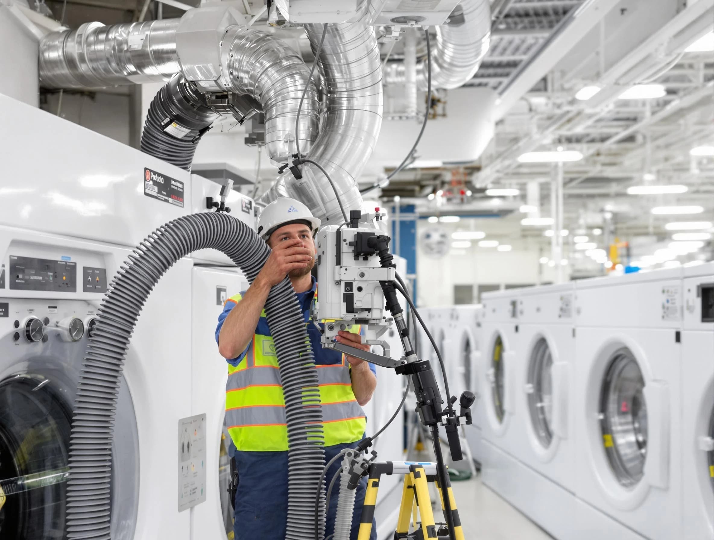 Marshfield Dryer Vent Cleaning team performing commercial-grade dryer vent cleaning at a business facility in Marshfield
